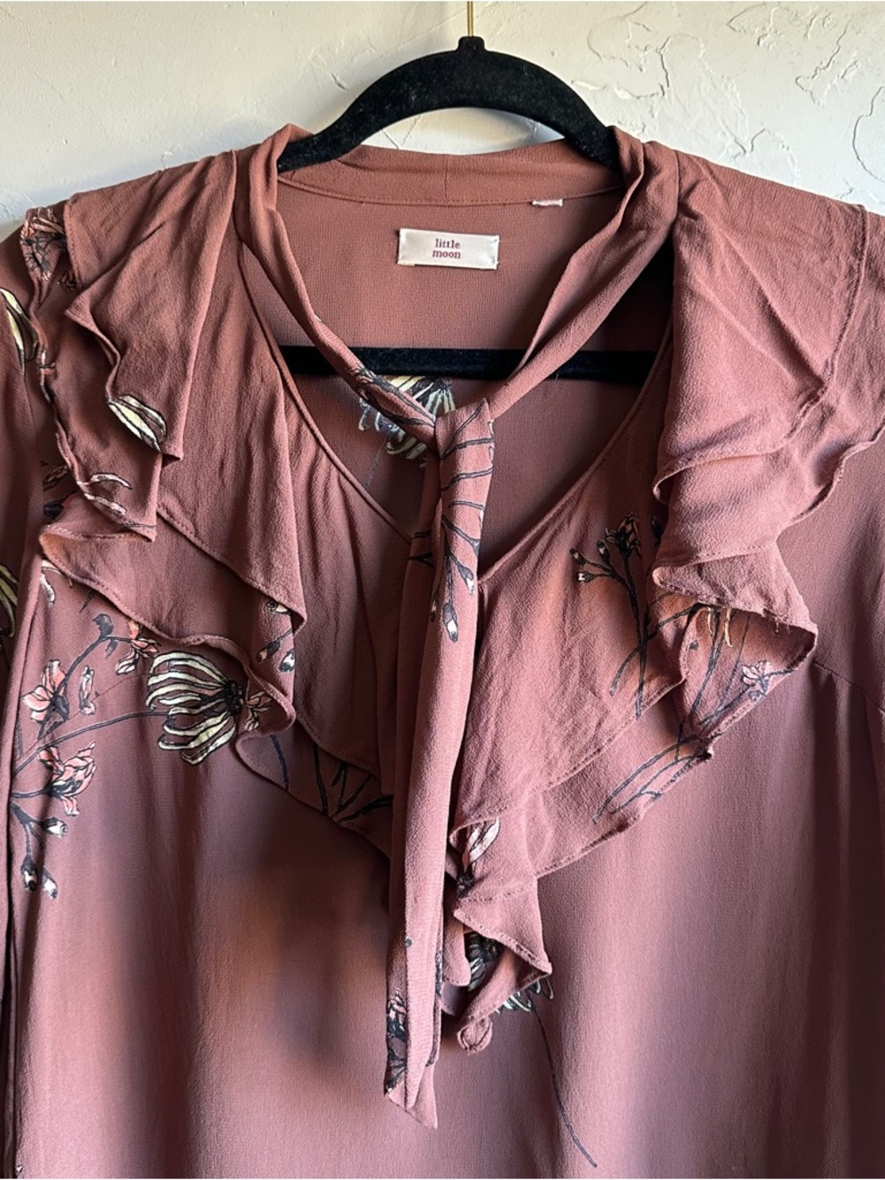 Little Moon Brown Floral Ruffle Blouse Earthy Coquette Cottagecore Prairie XS? - Picture 3 of 11